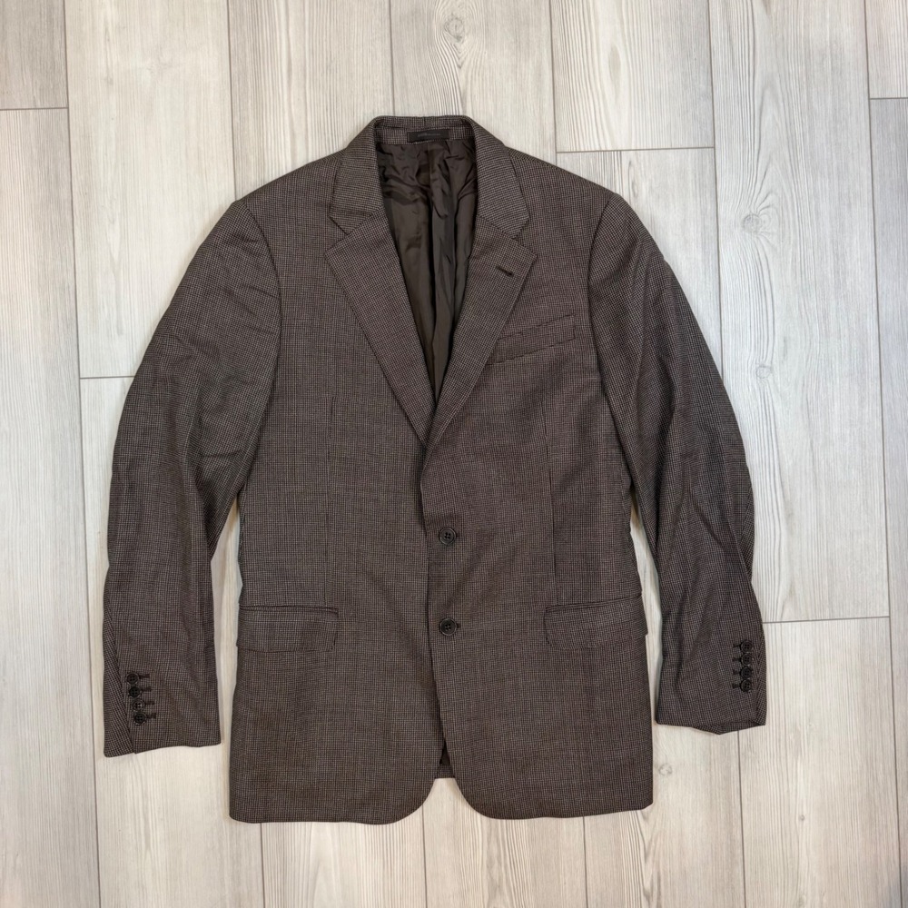 Armani Collezioni G Line Mens Brown Wool Micro Houndstooth Blazer Jacket 42R